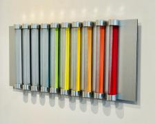 Chromolight 10MC10-5, 2018, spray enamel on acrylic rods over aluminum, 11 x 24 1/2"