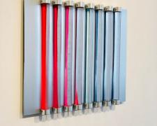 Chromolight 16PB8-1, 2018, spray enamel on acrylic rods over aluminum, 16 1/2 x 20 1/4"
