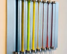 Chromolight 16MC8-2, 2018, spray enamel on acrylic rods over aluminum, 16 1/2  x 20 1/4"