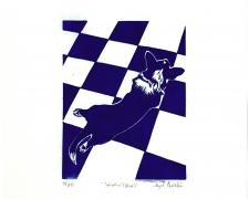 "Splootin' (Blue)", 2025, relief print on mulberry paper, 10 x 9", ed. of 25