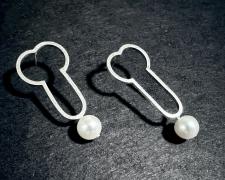 Victor Beckmann, "The Boy's Pearl Earrings" (Pair 2), 2025, freshwater pearls, sterling silver, 1 1/4 x 1/2 x 1/4"
