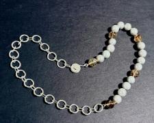 Victor Beckmann, "When U Smiley", 2025, freshwater pearls, sterling silver, citrine, silk, 9 x 1 x 1/4"