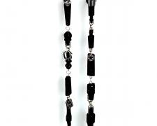 Smoke'n, 2020, necklace: sterling, vulcanized rubber pipe stems, cubic zirconia, 48" length