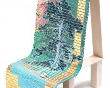 "The Bathers: Sleeping Bear", 2024, handwoven drawing/sculpture on basswood with acrylic, ink, pencil, paper, and gold leaf woven with cotton and metallic hemp, 22 x 8 x 10" (detail)
