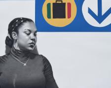"In Transit", 2025, charcoal and pastel on paper, p.s. 30 x 44”