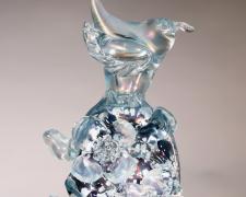 "Iridescent Crystal Wren with Silver and Amethyst", glass, 14 x 6 x 3 1/2"