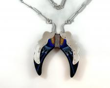 Jessica Jacobi, "Alluring Orifice", 2023, poplar, Prismacolor pencil, sterling silver, 12 1/2" long / pendant: 3 1/4 x 3 1/4 x 1/4"