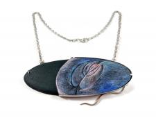 Jessica Jacobi, "Pucker", 2023, copper, poplar, Prismacolor pencil, sterling silver, 12" long / pendant: 3 1/4 x 7 x 3/8"