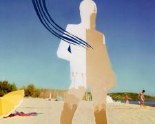 Kathryn Dunlevie, "Ibiza (study)", 2014, archival print on wood panel from handmade photo collage, 14 3/4 x 11 1/4 x 3/4"