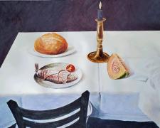 The Last Meal at Jerusalem, 2019, acrylic on paper, p.s. 15 x 20"