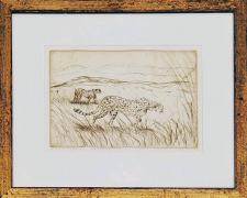 Katie Oliver, "Grass Plain - Serengeti", 1998, etching with unique hand coloring, i.s. 6 x 9" / f.s. 12 1/4 x 15", H.C. edition