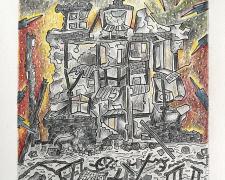 "Kiev", 2023, ink and color pencil on Stonehenge paper, 7 x 6"