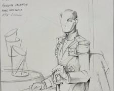 "King George VI", 2025, graphite on cotton paper, i.s. 7 1/4 x 5 3/4"