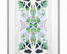 "Paseo del Bosque (day)", 2022, ink and colored pencil on paper, 17 x 27" (framed)
