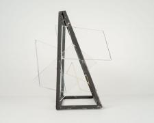"Lightening [Unobstructed Path]" (View 2), 2021, acrylic sheets, embroidery floss, clear cord, metal frame, 6 x 7 x 8"