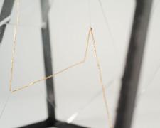 "Lightening [Unobstructed Path]" (Detail), 2021, acrylic sheets, embroidery floss, clear cord, metal frame, 6 x 7 x 8"