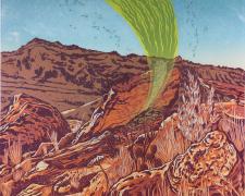 "Lights in the Desert", 2021, reductive woodcut, i.s. 12 x 12" / p.s. 15 1/2 x 15"