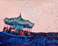Like Swimming Horses, 2011, drypoint engraving with gouache, f.s. 16 1/4 x 20" / p.s. 14 x 17"