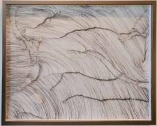 "Topographies of a Place to Know: They Are Here", 2024, micron markers, Mylar, 18 1/2 x 23 1/2"