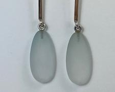Heidi Gerstacker, "Long Drop Earrings" (1), 2022, sterling silver, frosted quartz drop, 1 1/2"