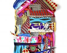 "Exuberant Home II", 2025, fabric, wallpaper, foam board, 24 x 19"