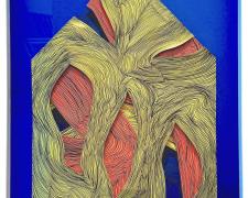 Lorena Morales, "Shelter L01", 2022, enamel paint and oil-based markers on layered hand-cut paper, 32 x 24"