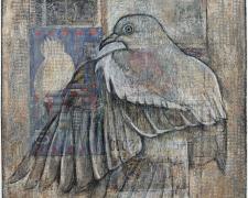 Lydia Bodnar-Balahutrak, "Once Upon a Time", 2023, charcoal, chalk, collaged paper, i.s. 10 1/2 x 10" / f.s. 17 1/4 x 16 1/4"