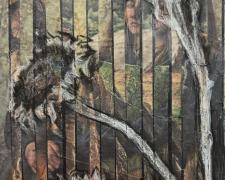 "They Are Here With Us Again" (detail), 2024, charcoal, pastel, collaged canvas, 16 x 12"