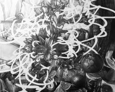 "Pulsating Still Life_Composition in Orange", 2021, graphite on paper, 94 x 65"