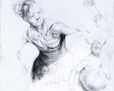 "Birthing Cycles", 2023, graphite and acrylic on panel, 19 x 19 x 4"