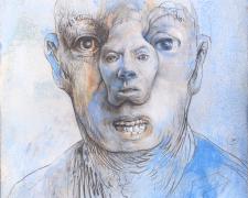 Face with Nose Face, 2014-2021, graphite and acrylic on paper, 10 1/4 x 7"