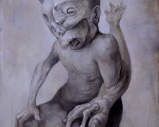 "Fragment", 2021, graphite and acrylic on panel, 10 x 8 x 2 1/2"