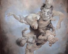 "Harmonic Branching", 2022-2023, graphite and acrylic on panel, 19 x 19 x 4"