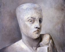 "Head with Face", 2004-2023, oil on panel, 14 x 11 x 4"