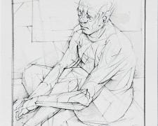 "Life Drawing with Arcs and Diagonals", 2022, ink on paper, 10 x 6"