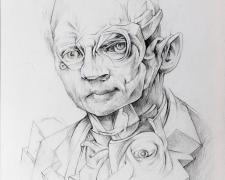 "Meditation for Fritz Haber", 2023, graphite and acrylic on paper, 10 x 6"