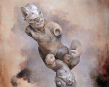 "Polar Cephalization", 2023, graphite and acrylic on panel, 19 x 19 x 4"