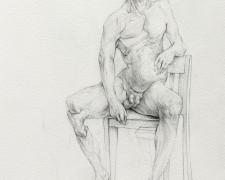 "Seated Figure with 3 Knees", 2021, graphite on paper, 12 x 9"