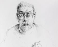 "Self-portrait with Hand Study", 2021, graphite on paper, 10 x 7 1/2"