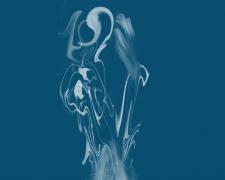 Catherine Asher Morgan, "Mademoiselle Bleu", 2022, digital photography and digital painting on silk, f.s. 20 3/4 x 13 1/4" / i.s. 16 3/4 x 9 1/4"