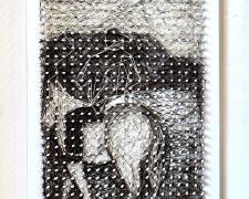 Marcos Hernández Chávez, "Los Dos Amigos I", 2022, woven yarn on hand built peg board, 48 x 24" panel