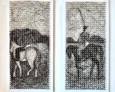 Marcos Hernández Chávez, "Los Dos Amigos I and II" (Diptych), 2022, woven yarn on hand built peg board, 48 x 52" as diptych (48 x 24" per panel)