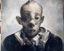Mark Greenwalt, "Synthetic Head Shell", 2019, acrylic on panel, 12 x 12 x 3"
