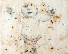 Meditation of Congenital Syphilis #2, 2018, graphite, acrylic on panel, 12 x 12 x 3 1/8"