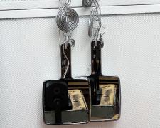 Edward Lane McCartney, "Mirror Pendant Earrings", 2023, wall mirrors: aluminum, vacuum metalized acrylic hand mirrors, 31 x 12 x 3"