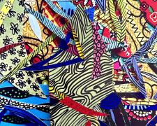 "Once Upon a Home XXXV", 2026, enamel and oil-based markers on layered hand-cut paper, vintage wallpaper, 14 x 11"