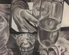"Move Together", 2019, charcoal on panel, 12 x 16"