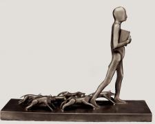Richard Neidhardt (1921-2009), "Man with Dogs Barking", 1988, bronze, 9 x 3 7/8 x 12", edition 2 of 10