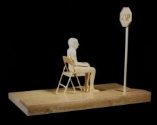 Man with STOP Sign, 1998, pine wood, 10 x 12 x 7 1/8"