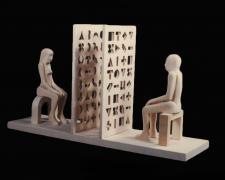 Man and Woman with Screens, 1997, pine wood, 9 3/4 x 17 1/2 x 5"